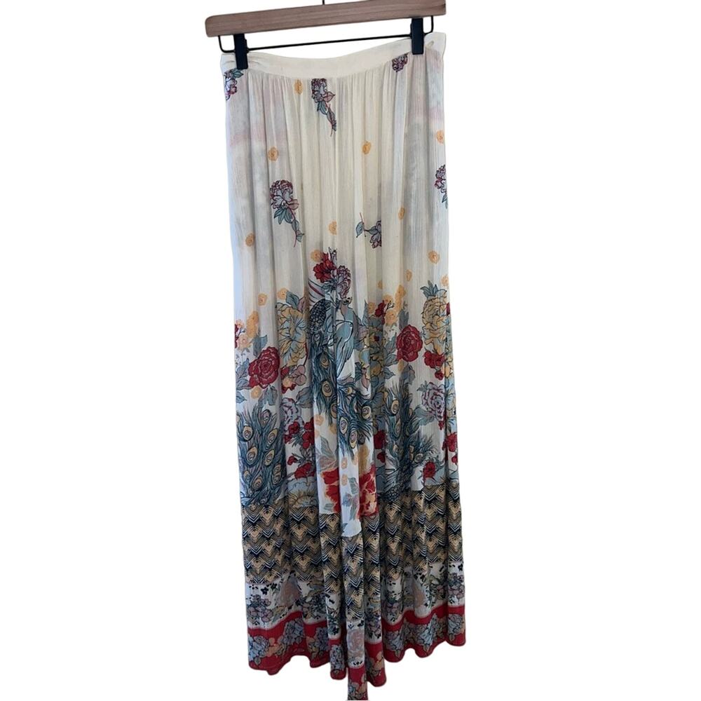 Free People Cream Floral Maxi Skirt with Coral Border - Picture 6 of 6